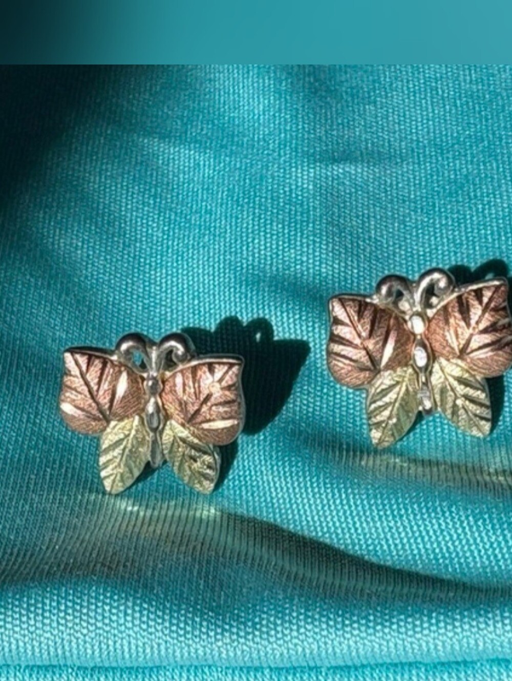 Black Hills GOLD 14K Two-Tone Butterfly Leaf Stud Earrings